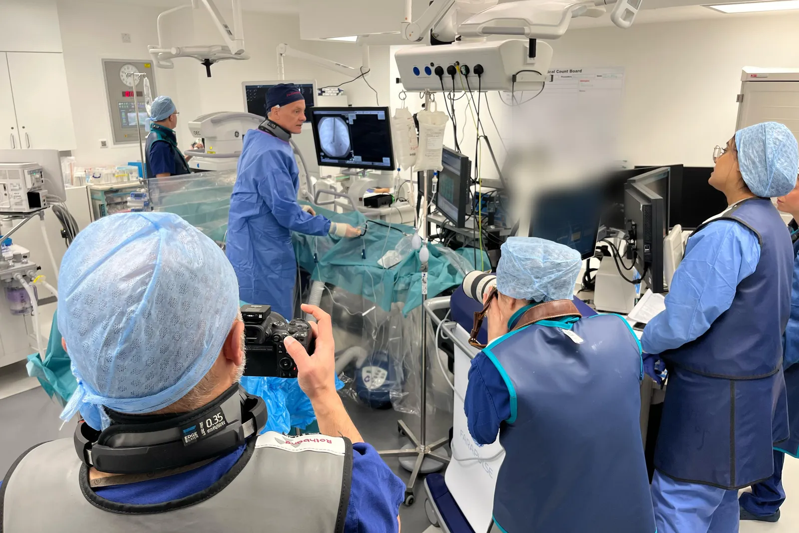 Doghouse Media crew filming in a cath lab during an earlier Boston Scientific shoot.