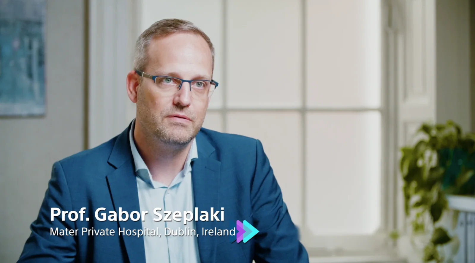Interview frame showing the lower third from episode one.